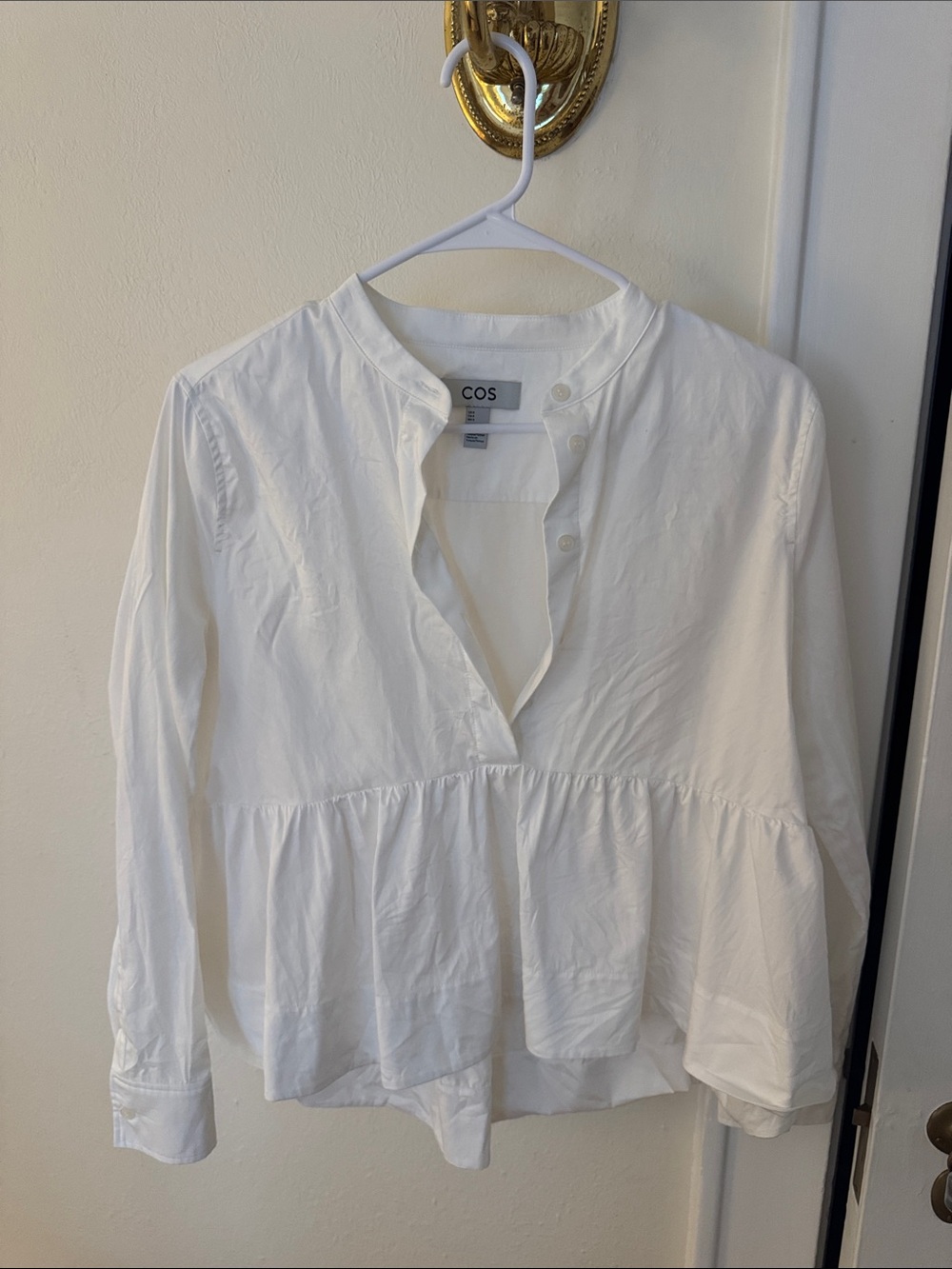 COS White Peplum-Style Button-Front Cotton Shirt size 6 but fits like a 4